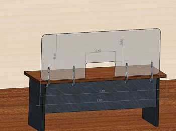 защитный экран прозрачный 2 мм 1600 x 600 с окошком 400 x 200
