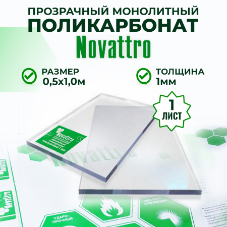 Монолитный поликарбонат прозрачный 1 мм 0,5 x 1 м